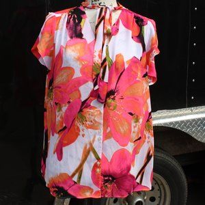 Worthington Women's Tie Bright Floral Print Blouse